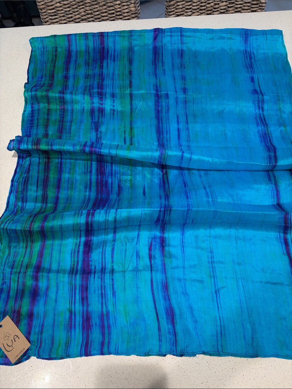 NWT -  LUA - Teal Green and Purple Striped Silk Women’s Scarf